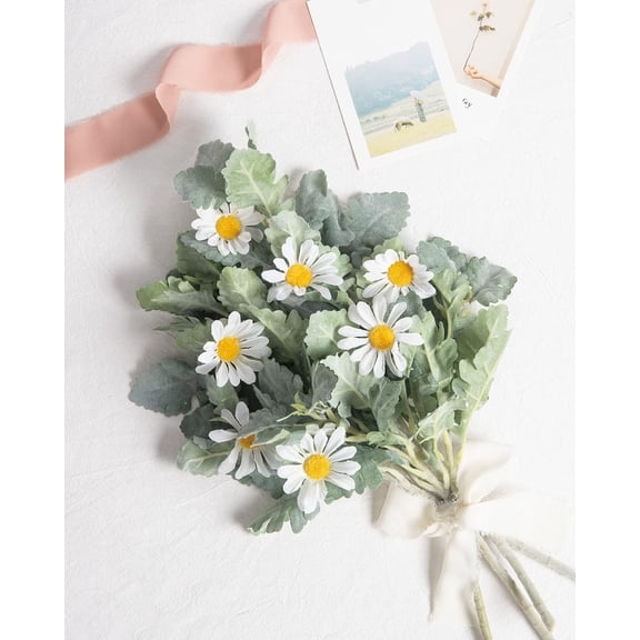 OTGFRF-Faux Lambs Ear Stems Miller Fake Flocked Artificial Greenery for Home Wedding Bouquet DIY Craft Farmhouse Decor (6pcs, Silver Dusty Miller)