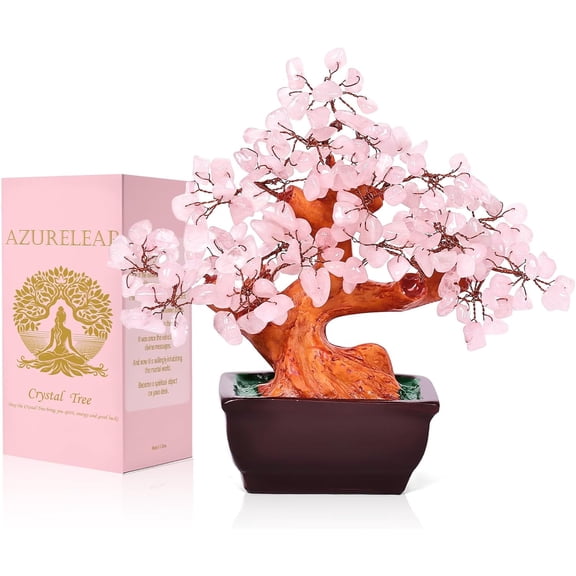 OTGFRF-Feng Shui Natural Rose Pink Quartz Crystal Money Tree Bonsai Style Decoration for Wealth and Luck (Pink)