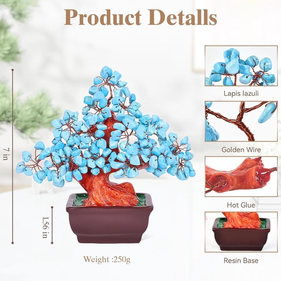 OTGFRF-Feng Shui Quartz Crystal Money Tree Bonsai Style Decoration for Luck and Wealth (Blue)