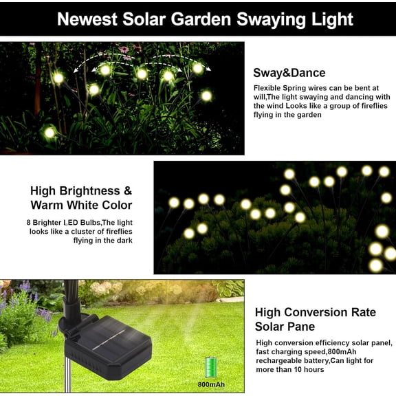 OTGFRF-Firefly Lights Solar Outdoor, 8 Modes 800mAh Swaying Solar Firefly Garden Lights Outdoor Waterproof for Outside Yard Patio Plant Porch Pathway Christmas Garden Decor Warm White(6 Pack)