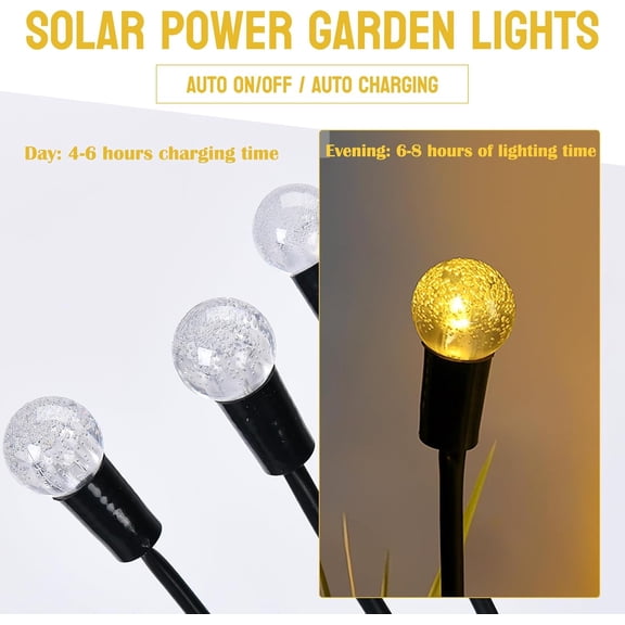 OTGFRF-Firefly Solar Garden Lights, 10 LED Crystal Ball Sway by Wind, Outdoor Fairy Lights for Yard Patio Flower Bed Pathway Wedding Halloween Christmas Holiday Decoration (Warm, 4)