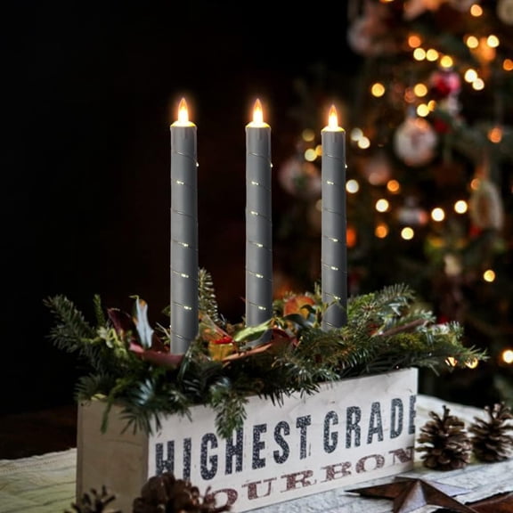 OTGFRF-Flameless Candle, (Conical) Patented Starlight String, LED Candle, 11-Key Timing Remote Control, Battery Powered, Dance Flicker Flame, 6 Packs, Christmas Wedding Home Decor(Dark Gray)