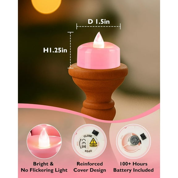 OTGFRF-Flameless Candles, 50Pcs Tea Lights Candles Battery Operated, Flameless Tealight Candles, Electric Tea Lights Votive Candles - Pink - 1.5" x 1.25"- No Flicker