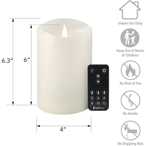 OTGFRF-Flameless LED Candles with Remote Control, 4"x 6.25"Flickering 3D Moving Flame Battery Operated Candles in Real Wax Shell for Indoor Use, Home Decor White