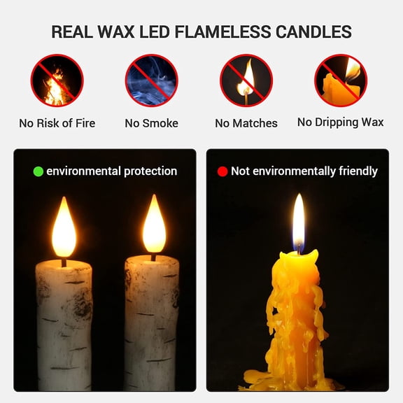 OTGFRF-Flameless Taper Candles with Remote Timer, Pack of 3 Birch Bark Real Wax Battery Operated Candlesticks, 9.6 Inches LED Flickering Window Candles for Home Wedding Christmas Decor
