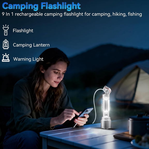 OTGFRF-Flashlight Rechargeable with Camping Lantern,90000 Lumens Super Bright Flashlight High Lumens, Handheld Flash Light Battery Powered with 9 Modes & IPX7 Waterproof, Camping Flashlights for Home