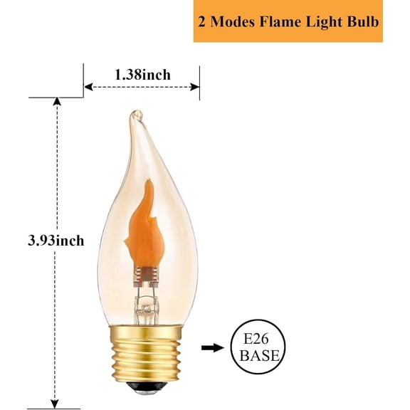 OTGFRF-Flickering Flame Bulb E26 LED Fire Effect Light Bulbs, Flickering Light Bulbs for Halloween Christmas Holiday Decorations, 2 Modes, Amber Glass, 2 Pack