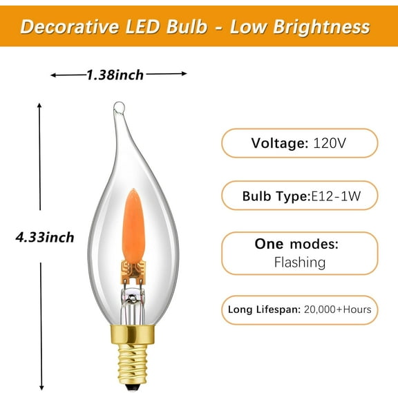 OTGFRF-Flickering Flame Light Bulbs,E12 LED Flickering Flame Decoration Led Bulbs, Candelabra Flickering Fire Light Bulb for Halloween Christmas Party,1W,100LM,2Pack