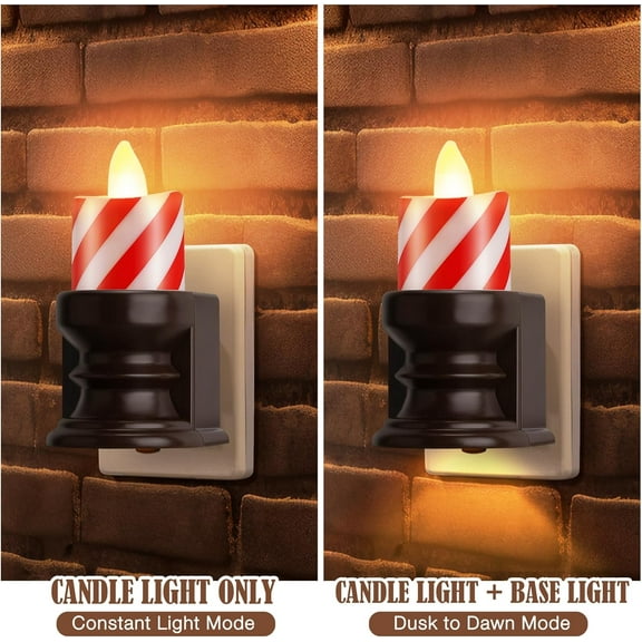 OTGFRF-Flickering Flameless Candle Night Light Plug in, Dimmable LED Nightlight with Dusk to Dawn Sensor, Decorative Candle Light for Bedroom, Hallway, Bathroom(1 Pcs,Christmas Red & Brown Base)