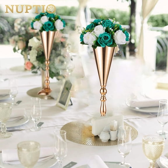OTGFRF-Flower Wedding Centrepieces for Tables - 2 Pcs 9.5in Diameter Teal & White Artificial Flowers Rose Ball for Centerpieces Table - Fake Rose Arrangements for Weddings Birthday Party Decorations