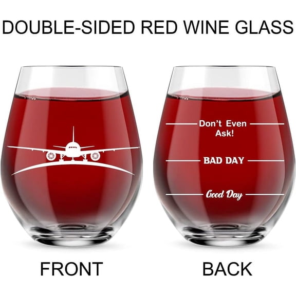 OTGFRF-Funny Double sided Good Day Bad Day Don't Even Ask Flight Attendants Wine Glass With Gift Box, Gifts for Retired Pilot, Flight Attendants Helicopter Aviator, Retirement Gifts for Coworkers