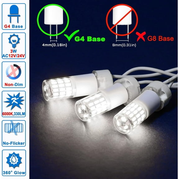 OTGFRF-G4 T3 3W Daylight 6000K LED Outdoor Landscape Light Bulbs 12V24V,G4 20W 25W 30W Halogen Replacement,Low Voltage T3 JC Bi-pin Bulb for RV Boat Yacht Courtyard Path,No Flicker,330 LM(10Pack)