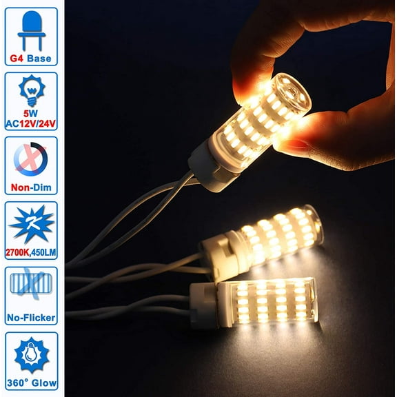 OTGFRF-G4 T3 LED Landscape Bulbs 5W 12~24V, 40W 35W Halogen Equivalent,2700k Soft Warm White,Low Voltage G4 JC Bi-Pin Light Bulbs for Outdoor Deck Stair Step Path Lighting,450 LM,(10Pack)