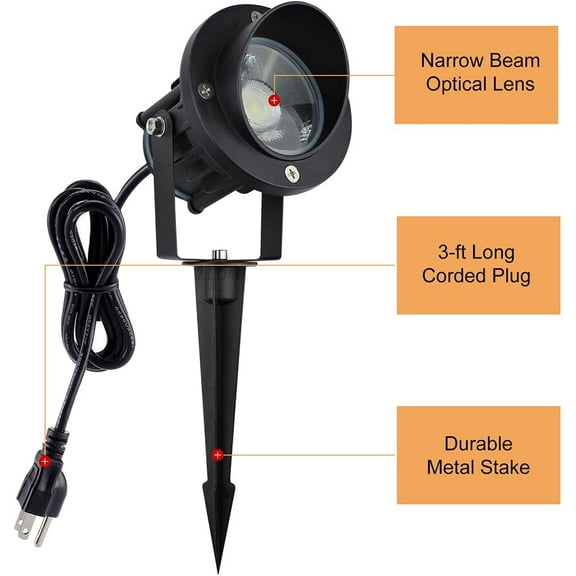 OTGFRF-GBS9809 LED Spotlights, 9W 120V Line Voltage, 5000K Daylight, with Metal Ground Stake, Outdoor Flag Light, Landscape Spotlight, Corded Plug, Not Dimmable