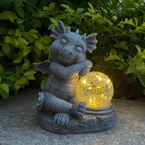 OTGFRF-Garden Dragon Figurine Solar Powered Outdoor Cute Dragon with Hold Glowing Glass Ball Resin Sculpture for Porch Patio Lawn Farm Yard Home Decoration Gift for Women Housewarming
