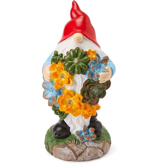 OTGFRF-Garden Gnome Statue - Electric Solar Light Up Flower Bouquet Gnome Figurine, Bright Flowers LED Lights, Large Outdoor Decorations - Patio Yard Lawn Porch, Garden Gifts, Ornament Gift
