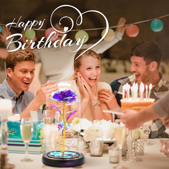 OTGFRF-Glass Rose Flower, Womens Gifts for Christmas Valentines Day Mothers Day Teacher Appreciation Graduation, Birthday Gifts for Women Mom Wife Girlfriend Grandma Sister Teacher Friend (Purple)