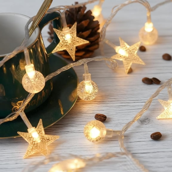 OTGFRF-Globe/Star Fairy Lights Battery Operated 17ft 50LED String Lights with Remote Waterproof Indoor Outdoor Hanging Decorative Christmas Lights for Home Party Patio Garden Wedding