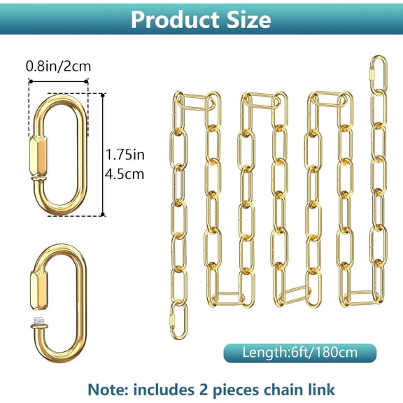 OTGFRF-Gold Light Fixture Chain 6 Feet, Adjustable Metal Pendant Chandelier Chain Extension with Detachable Link, Maximum Load is 66 Pounds, 1 Pcs