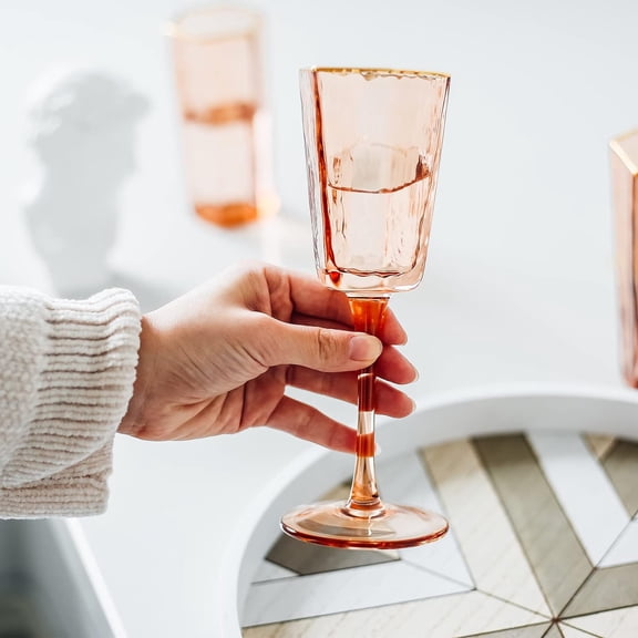 OTGFRF-Gold Rimmed Wine Glass 4.9 oz, Hexagon Vintage Stemmed Glassware for All Occasions.