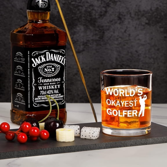 OTGFRF-Golf Gifts for Men, World's Okayest Golfer Whiskey Glass for Fathers Day, Christmas, Birthday, Retirement, Funny Golf Gifts, 10oz