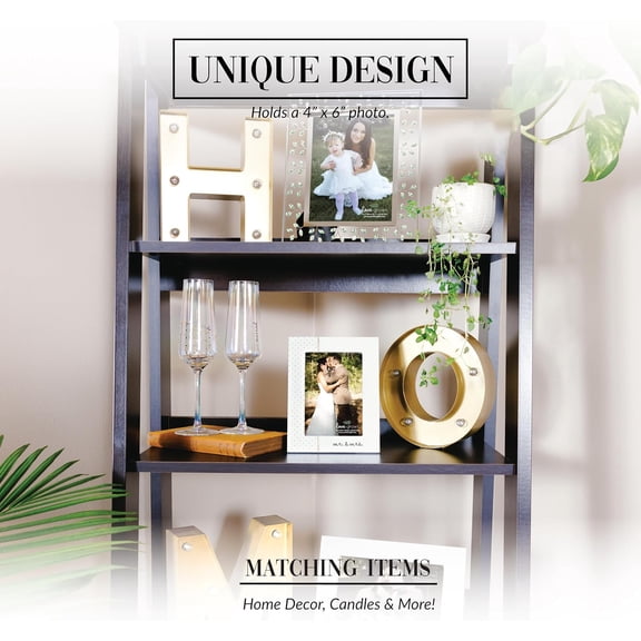 OTGFRF-- Green Gems & Mirror Glass Picture Frame - Wedding Photo Frame, Flower Girl Frame, Family Picture Frame (Holds 5 x 7 Photo), Electroplated Silver Trim, 1 Count, 8 x 10