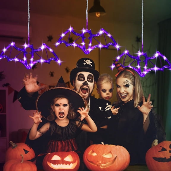 OTGFRF-Halloween Bat Window Lights,Battery/USB Operated Bat Light,5ft 36LED Purple Waterproof with 8 Modes Timer Memory for Indoor Outdoor Home Spooky Decor