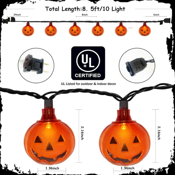 OTGFRF-Halloween Led Pumpkin Lights Outdoor 8.5Ft Halloween Decorations Lights with 10 LED Clear Orange Pumpkin Light Waterproof, Plug in Pumpkin String Light for Indoor Party Patio Window Garden Hom