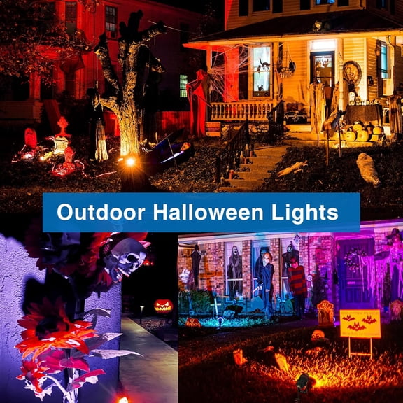 OTGFRF-Halloween Spotlights Outdoor Waterproof 15W LED Color Changing Landscape Lights with Remote Waterproof Plug in Spot Lights Outdoor Aluminum Landscape Uplight for Garden Yard Trees Decorative