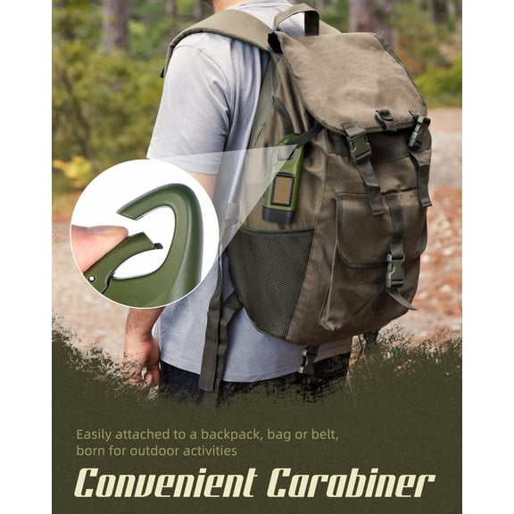 OTGFRF-Hand Crank Solar Powered Flashlights,Compact Emergency Rechargeable LED Flashlight Handheld Survival Flashlight,Quick Snap Carbiner Dynamo Flashlight for Outdoor,Sports,Hiking-2 Packs Green