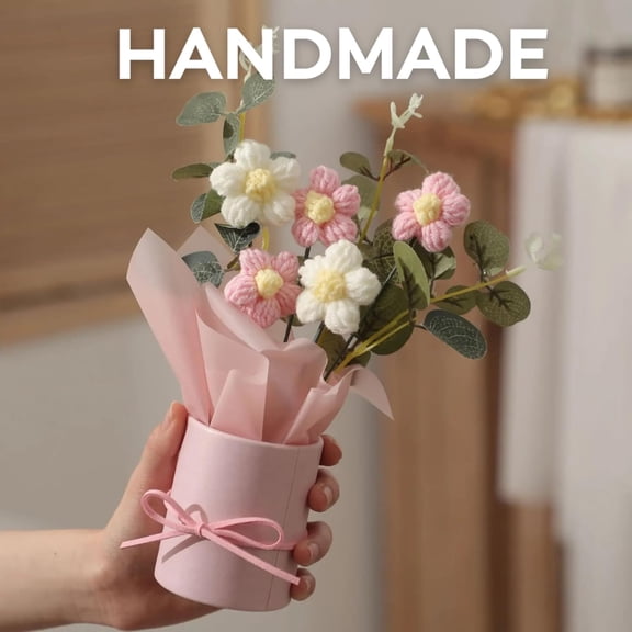 OTGFRF-Handmade Crochet Flowers Bouquet Kit - Knitted for Mother's Day, Birthday, Wedding, Home Decor, Teacher's Day, Grandma's Bday (Medium)