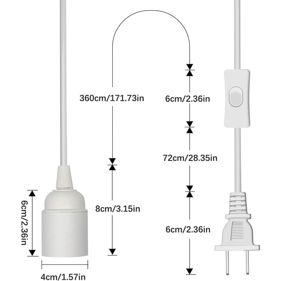 OTGFRF-Hanging Light Cord 2-Pack Pendant Light Cord Lamp Kit 15FT Extension Hanging Lantern Pendant Lamp Cord Cable E26/E27 Lamp Kit DIY Plug in Hanging Light Kit with Switch for Bedroom Plant Growth
