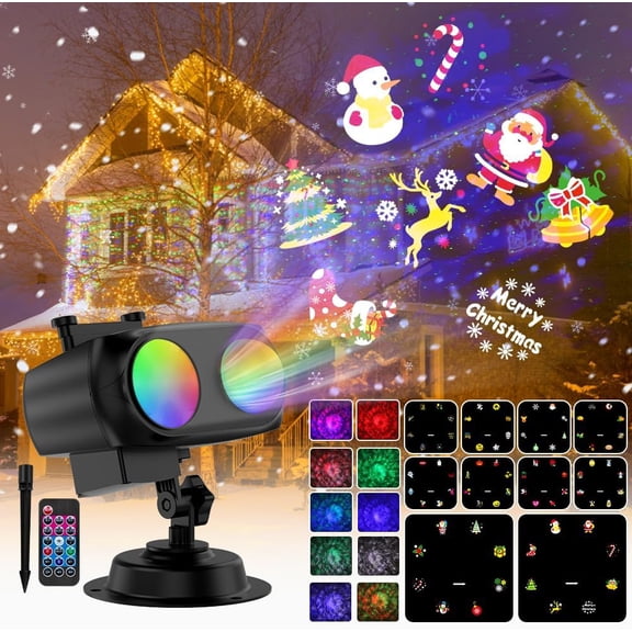 OTGFRF-Holiday Projector Lights Outdoor, 2-in-1 HD LED Outdoor Projectors with Remote Control Timer, 3D Ocean Wave & 8 Patterns Waterproof Lanscape Lights for Indoor Valentine Xmas Halloween Holiday