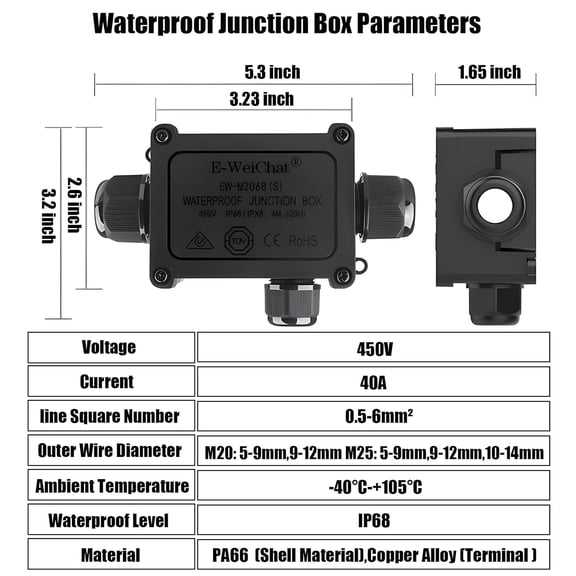 OTGFRF-IP68 Waterproof Junction Box, 3 Way Outdoor Electrical Box with Terminal Block and Screwdriver, Plastic Cable Connector for Landscape Lighting and Garden Lights