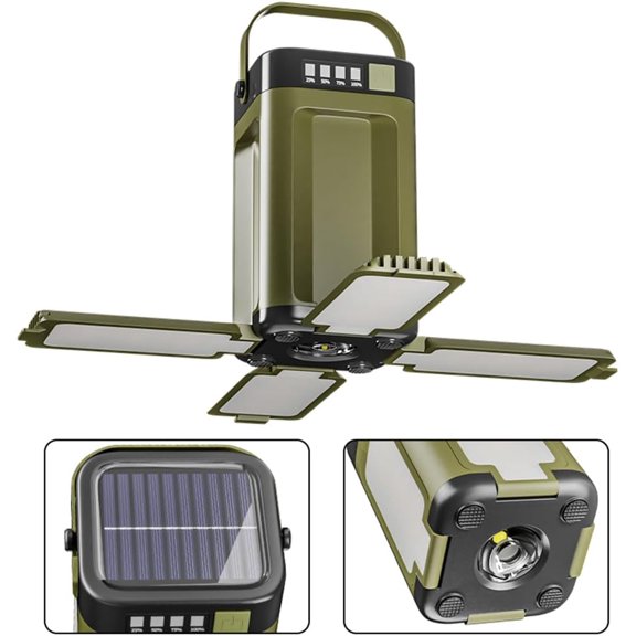 OTGFRF-IPX4 Waterproof Led Camping Lantern with Solar Panel and Type-C Charging, 4-Panel Expandable Design, Power Bank Function, Ideal for Power Outages, Outdoor Activities, and Flashlight Needs