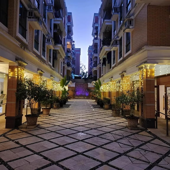 OTGFRF-Icicle Lights, 16.4 FT 192 LED 8 Modes, Fairy Hanging Ceiling Twinkle Connectable Waterfall String Lights for Indoor Christmas Eaves Balcony Business Outdoor Decor, Warm White, 5M10