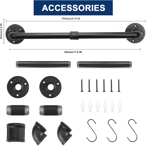 OTGFRF-Industrial Pipe Towel Bar, Heavy Duty Bathroom Hardware Towel Holder Accessory, Wall Mounted DIY Rustic Iron Bathroom Towel Rack Holder (18 Inch, Black)