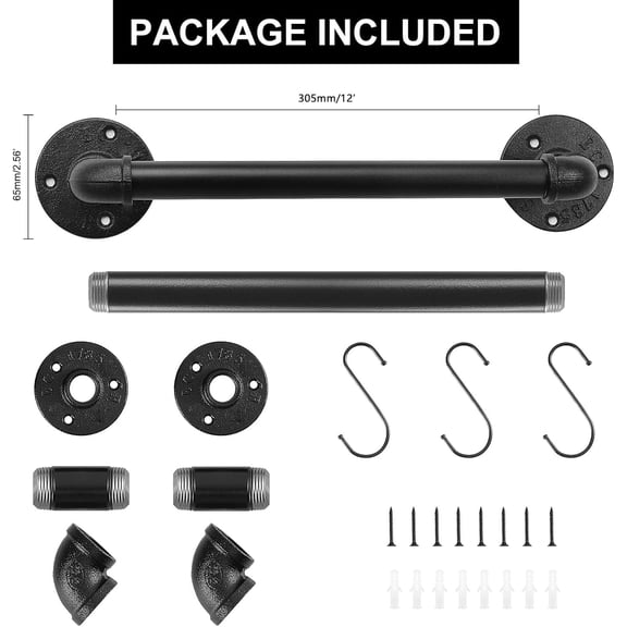 OTGFRF-Industrial Pipe Towel Bar, Rustic Iron Decor Bathroom Hardware Towel Holder Accessory, Heavy Duty Wall Mounted Bath Towel Rack,Black (12 Inch)