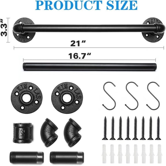 OTGFRF-Industrial Pipe Towel Rack Towel Bar 21 Inch 2 Pack, Heavy Duty Wall Mounted Rustic Farmhouse Bath Towel Holder for Bath Bathroom Kitchen