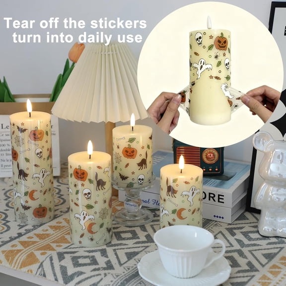 OTGFRF-Ivory Flameless Candles with Remote, LED Battery Operated Flickering with Timer, 4 Pack Glossy Wax Drips Design Real Wax Pillar for Halloween Decor, Centerpiece, Birthday Gifts (4/5/6/8 Inch)