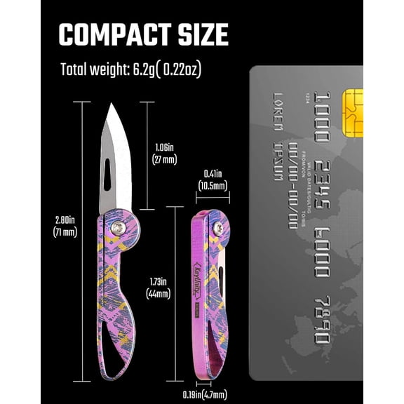 OTGFRF-KK05 Mini Titanium Pocket Knife for Everyday Carry- Razor Sharp Folding Blade, Lightweight EDC Tool for Camping, Hiking and Outdoor (Graffiti Pink)