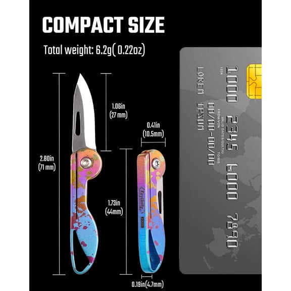 OTGFRF-KK05 Mini Titanium Pocket Knife for Everyday Carry- Razor Sharp Folding Blade, Lightweight EDC Tool for Camping, Hiking and Outdoor (Ink Splash)