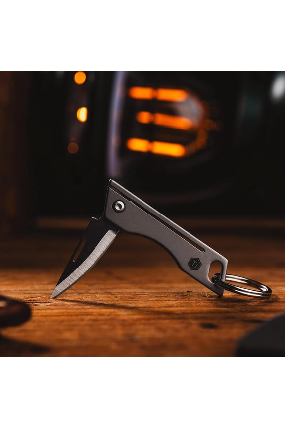 -KK06 Mini EDC Pocket Knife, Small Titanium Folding Knife with Built-in Keychain Hole for Everyday Carry(Grey)