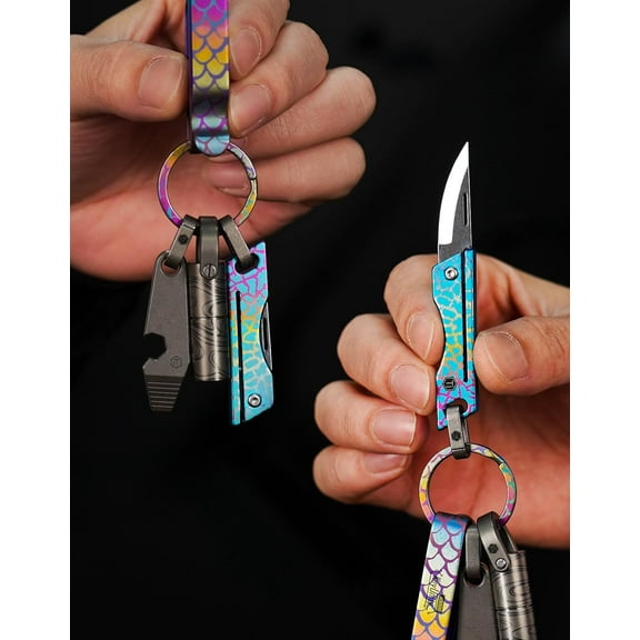 OTGFRF-KK06 Titanium Keychain Knife, Lightweight Folding Knife For Daily Cutting Mail, Packages, Ropes, And TapesCrackle