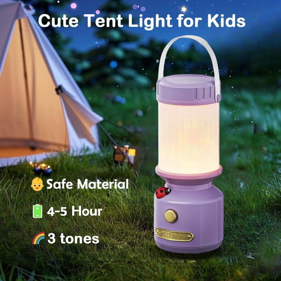 OTGFRF-Kids Lantern with 3 Color Dimmable & USB-C Charging, Kids Nightlights for Bedroom, Indoor Outdoor Adventures & Emergency Use Toddler Flashlight Sky Lanterns Camping Essentials for Girl ( (Purp