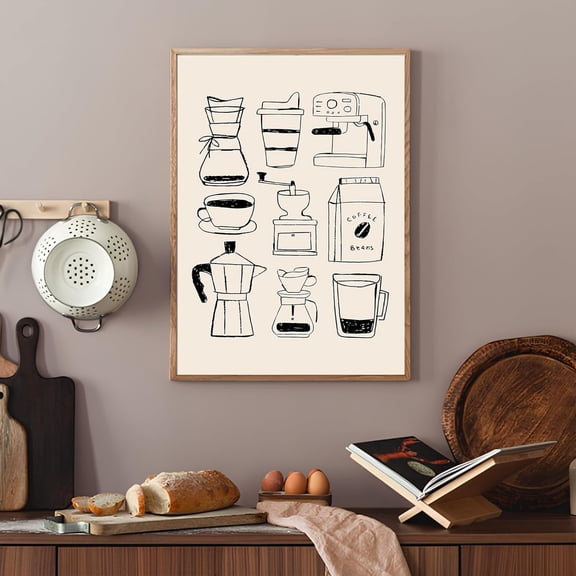 OTGFRF-Kitchen Wall Art Trendy Coffee Wall Decor Hand Drawn Coffee Bar Canvas Paintings Print Modern Cafe Bar Poster Retro Cafe Shop Pictures Minimalist Artwork for Home Kitchen Decor 16"X24" Unframe