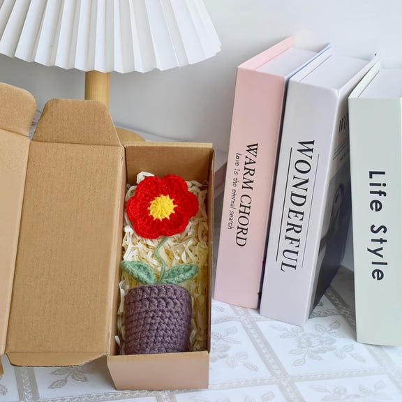 OTGFRF-Knitting Crochet Flowers Potted Plants,Gift for Birthday, Teachers Day, Graduation, Anniversary, Christmas, Valentines, Decor for Car Dashboard,Home Office Decoration