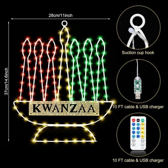 OTGFRF-Kwanzaa LED Candles Lights Decoration Kinara Kwanzaa Candle Taper Candlestick Light Window Decor Mishumaa Saba Menorah Remote Lighting Silhouette for Indoor Home Wall Party USB Powered