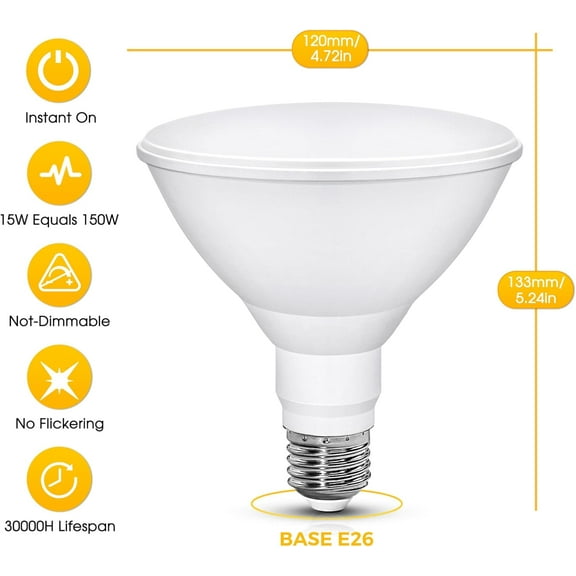 OTGFRF-LED Amber Yellow Flood Light Bulbs Outdoor 150W Equivalent 2 Pack, PAR38 Yellow Bug Light Bulbs E26 Base for Christmas, Porch Lights, Patio, Garden, Party, Halloween Decor, Non-Dimmable