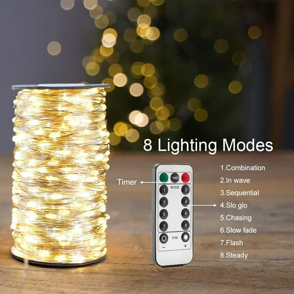 OTGFRF-LED Fairy String Lights 200FT 600 LEDs Outside Indoor Plug in String Lights Waterproof Remote Control for Living Bed Room, Backyard, Patio, Garden, Porch, Wedding or Christmas Decorating